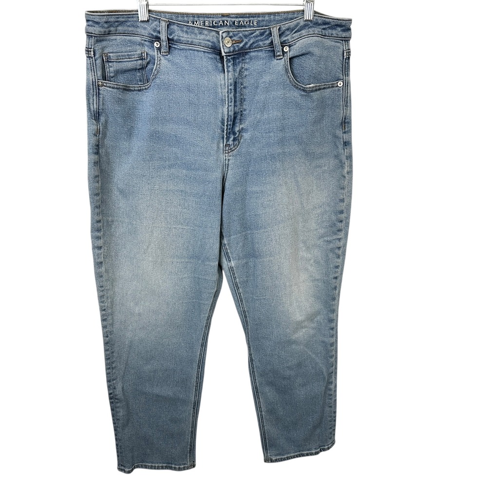 American Eagle Plus Size 18 Mom‎ Jeans Light Wash Stretch High Rise Relaxed 834